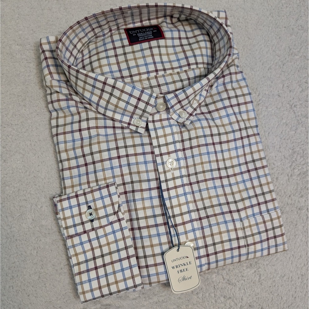 NWT MEN's UNTUCKit Long Sleeve Shirt  3XL Regular‎ Fit Multicolor Plaid "Berton"